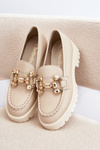 Women's Leather Moccasins with Decoration CheBello 4369 Beige