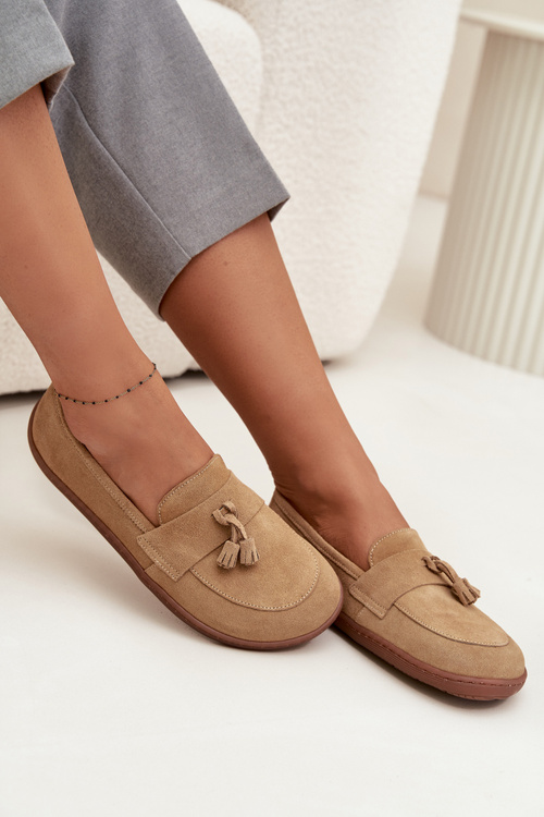 Damskie Mokasyny Barefoot Z Naturalnego Zamszu Beżowe Zazoo 322