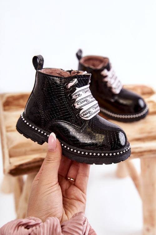 Children's Warm Leather Boots Black Dottie