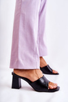 Leather Classic Slippers On High Heel Black Talena