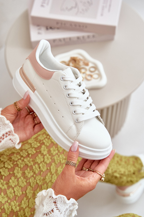 Low Women's Sneakers On Platform Made Of Eco Leather White-Pink Nevelena