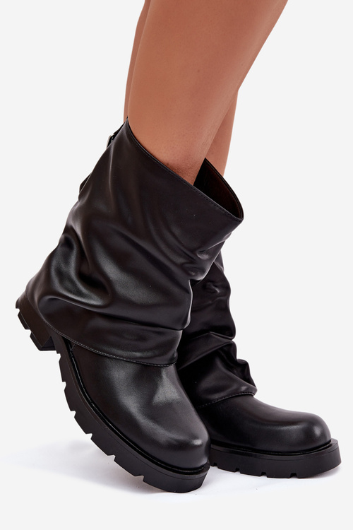 Insulated Women's Ankle Boots With Wrinkled Shaft Black Gracine