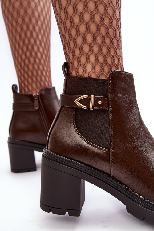 Leather Women's Boots On Massive Heel Brown Belinda