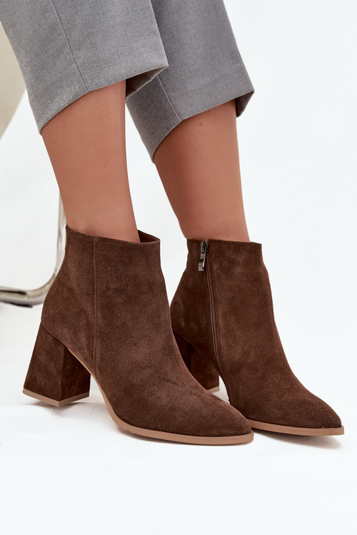 Ankle boots made of natural suede with block heel insulated brown Zazoo 3128