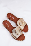 Eco Leather Flat Ladies Sandals With Decorative Detail Gold Frelie
