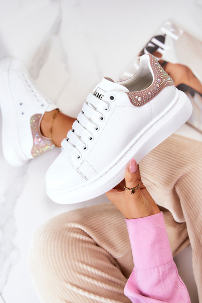 Buty Sportowe Sneakersy Damskie Biało-Różowe GOE JJ2N4051