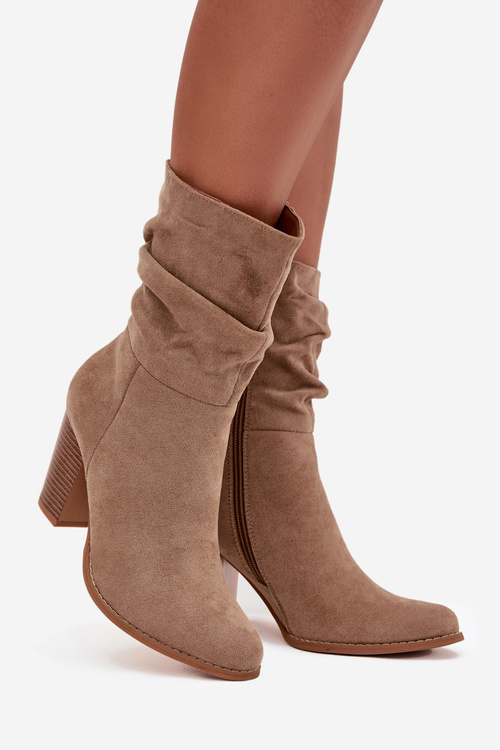Women's Block Heel Ankle Boots with Ruching Beige Jovessa