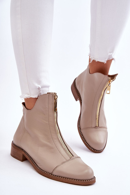 Leather Zipper Boots Nicole 2785/008 Beige