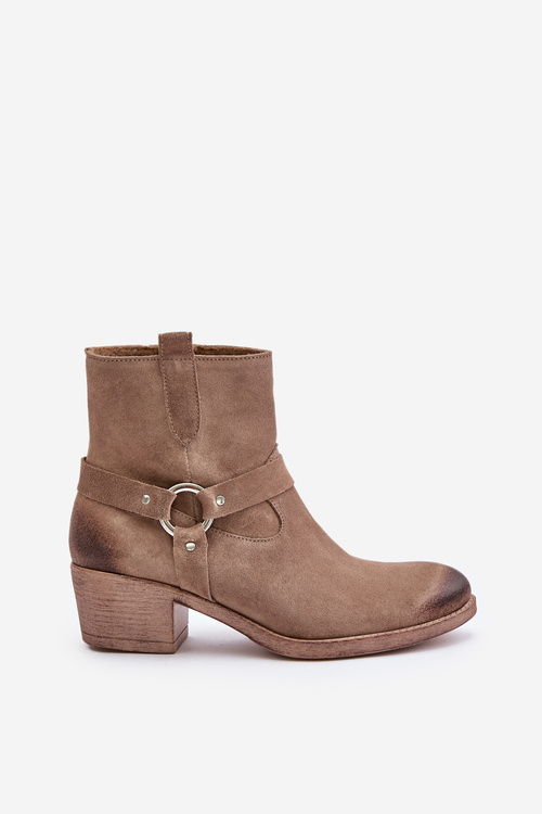 Suede Insulated Ankle Boots On Heel Beige Zazoo 60477