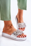 Women's Slippers On The Platform With Ornaments Silver Almina