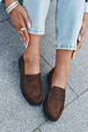 Damskie Loafersy Eko Zamsz Płaski Obcas Brązowe Rivianne