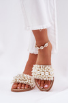 Women's Flat Sandals With Decorative Beads Beige Aricca