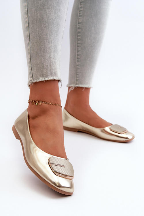 Women's Eco Leather Ballerina Flats with Gold Embellishment Edoslli