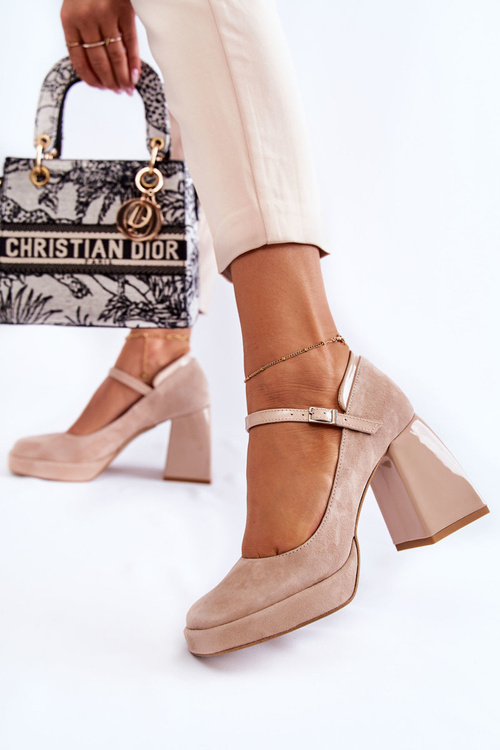 Suede Pumps On A Chunky Heel Beige Tina