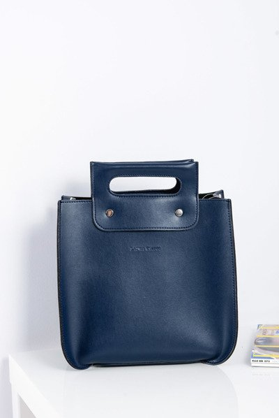 Large Women's Navy Blue Trunk Handbag Rivets