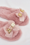 Furry Women's Slippers with Bow and Gold Decoration Pink Nolara