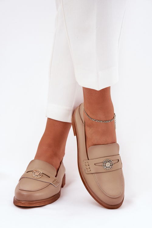 Mokasyny Skóra Naturalna Eleganckie Damskie Beżowe Vinceza 18100