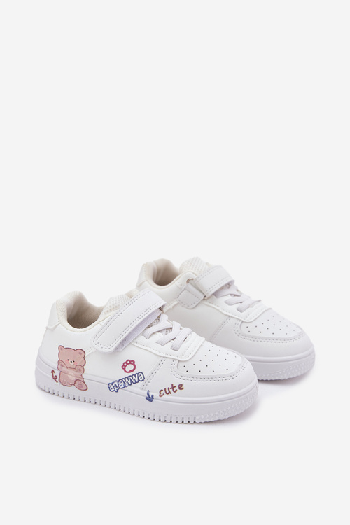 Children's Velcro Sneakers with Bear White Callexia