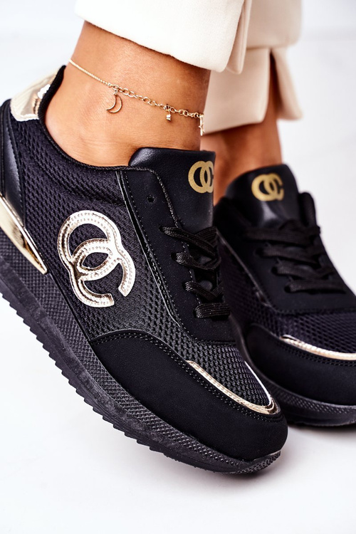 Damskie Sportowe Buty Sneakersy Czarno-Złote Under Control