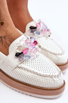 Women's Platform Moccasins with Stones White Elonore