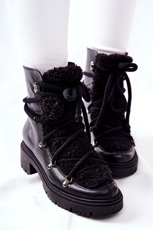 Leather Trapper Boots Tied Lewski Black 3116