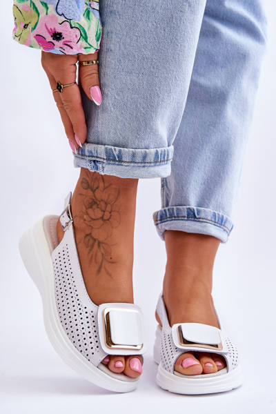 Openwork Leather Sandals S.Barski BN291 White