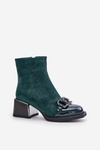 Botki Eleganckie Damskie Obcas Ozdoba MR880-127 Ciemnozielone