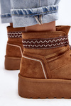 Women's snow boots with thick sole and laces camel Milson
