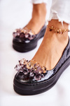 Leather Ballerinas On A Platform With A Ornament Black Beriette