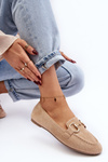 Women's Moccasins with Faux Suede Decoration Beige Winalita