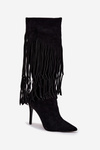 Women's High Heel Boots with Fringes Black Isalune