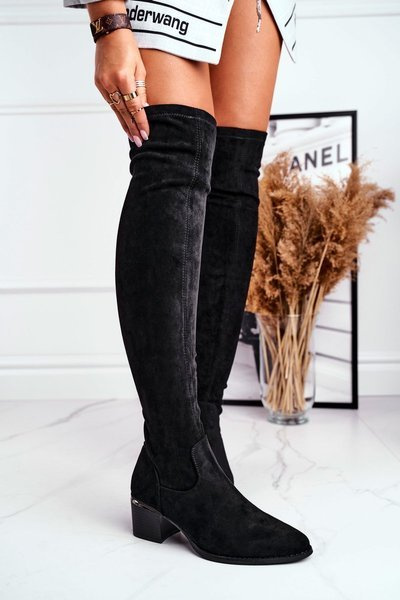 Women's High Boots Knee-length Eco-suede Black Indigo