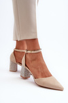 Court shoes in faux suede on embellished stiletto beige Anlitela