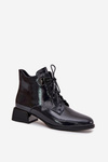 Leather Lacquered Women's Ankle Boots on Block Heel Artiker 57C1117 Black