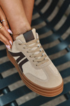 Damskie Sneakersy Na Platformie  Sztruksowe Beżowe Corynelle