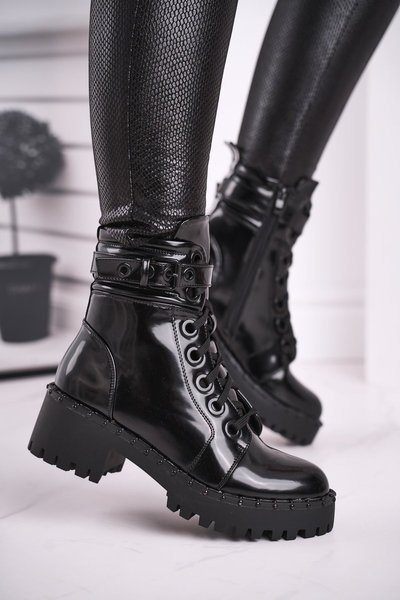 Women's Boots Lacquered Black Head Up