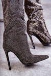 Fashionable Boots On High Heel With Cubic Zirconia black Lovisa