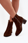 Leather Suede Women's Ankle Boots on Heel Maciejka K7202-02 Chocolate