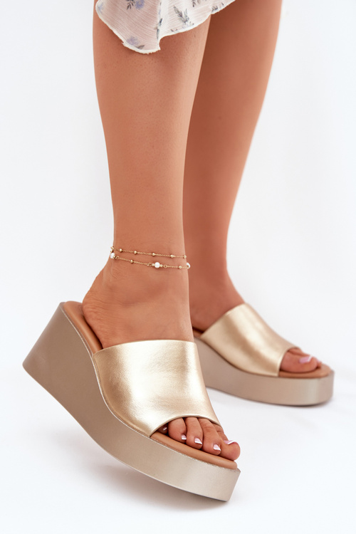 Womens wedge sandals eco leather gold Obenae