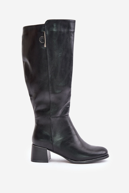 Heeled Knee High Boots Made Of Eco Leather Black Izanae