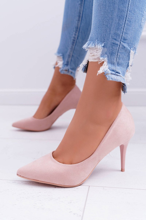 Ladies' Suede Pointed Heels Pink Cream