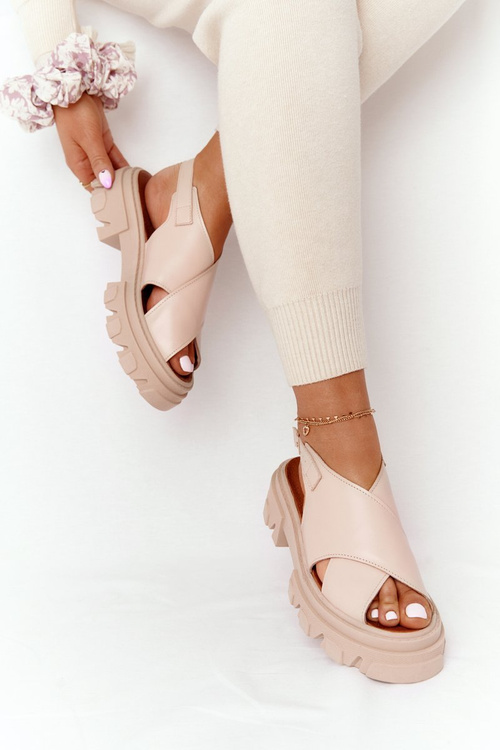 Leather Sandals On The Platform Lewski Shoes 3018-0 Beige