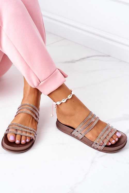 Rubber Slippers With Cubic Zirconia Rose Gold Miss You