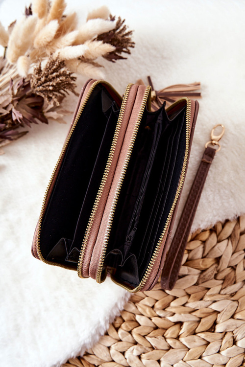 Large Quilted Wallet with Zips Cappucino