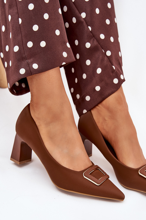 Heels On A Block With Decorative Buckle Brown Seriva