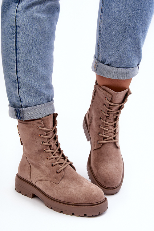 Women's Zip-Up Booties Dark Beige Ninsuni