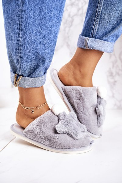 Women's Home Slippers With Fur And Star Grey Night-Night