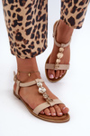 Flat Women's Sandals With Beige Decorations Muridia