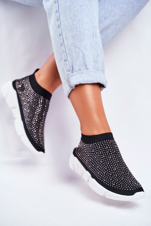 Women's Sport Shoes Slip On Black with Zirkons Milodin
