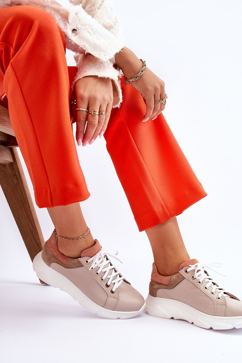 Comfortable Leather Platform Sneakers Beige Alisane